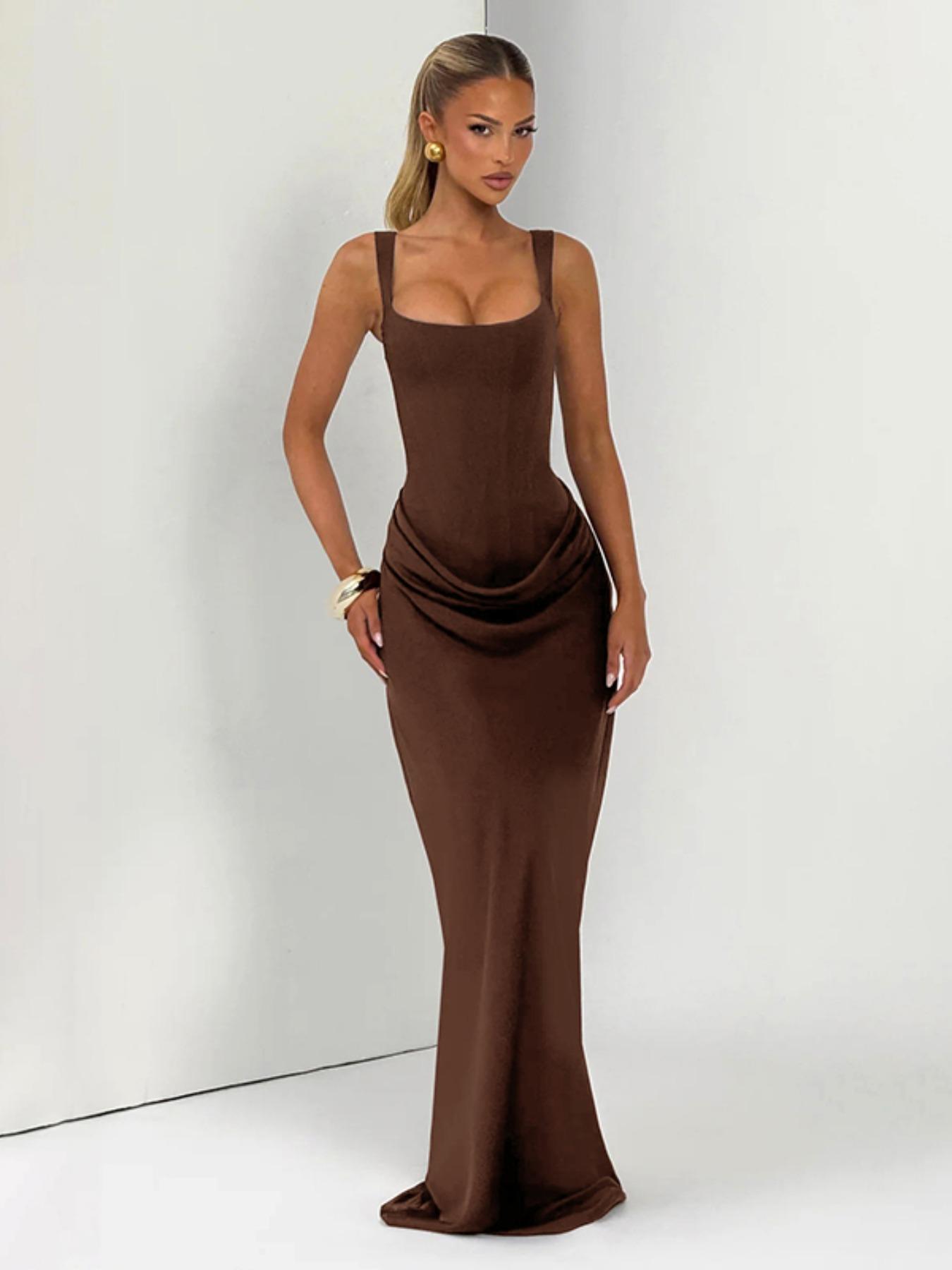 Women's Fashion Solid Color Square Neck Sleeveless Dress, Comfortable Elegant Simple Style, Perfect for Outdoors, Dates, Festivals, Parties, Formal Wear