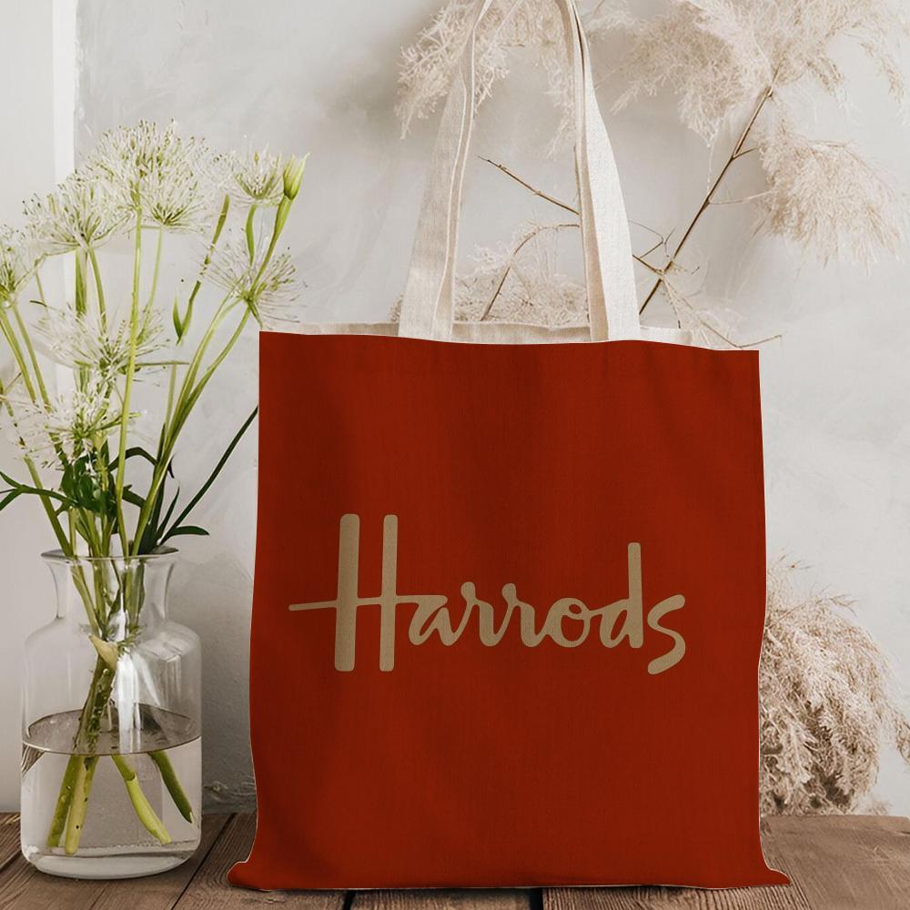 London L-Harrods Knightsbridge Storage Bags Canvas Double-Sided Print Black and White Tote Bag Large Capacity Shoulder Students Festive Fashion Eco Outdoor Picnic Travel High Quality Shopping Bag Machine Washable