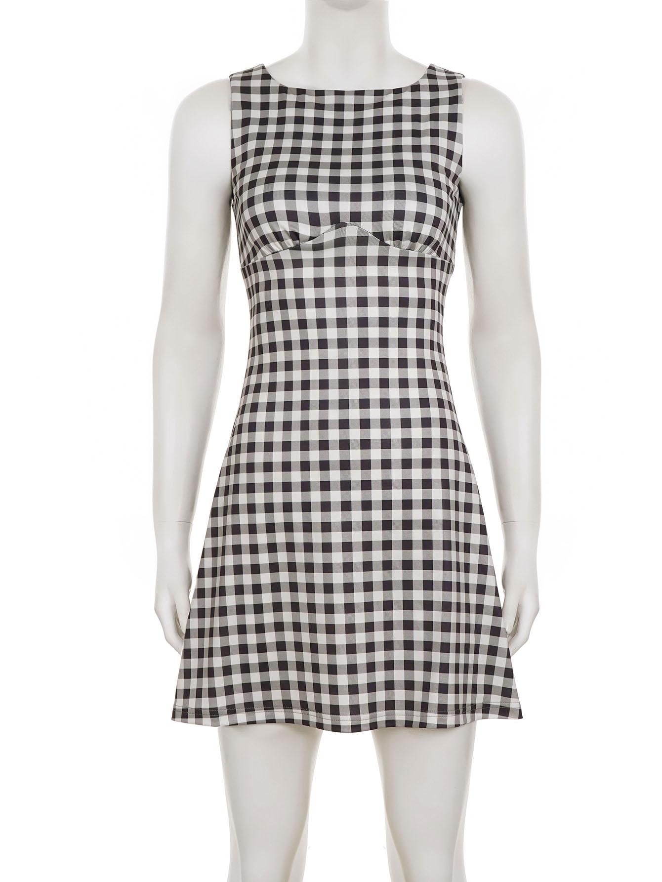 French Holiday Style Colorblock Bodycon Dress, Women's Plaid Print  Sleeveless Waist Cinched A-Line Short Skirt, Summer Casual Wear, Casual  Chic Fitted, Casual Bohemian Dress, Casual Elegant Dresses - TikTok Shop