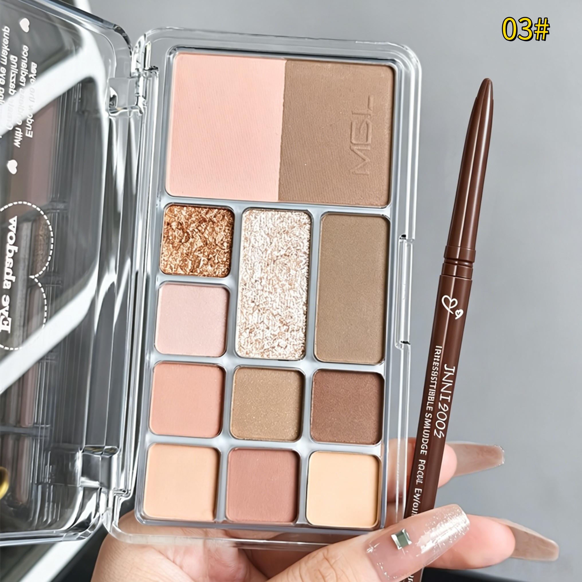 12-Color Eyeshadow Palette & Eyeliner Pen Set, Eye Makeup Cosmetic, Multi-Functional Shades for Highlighting, Blush, Contour, Smooth Liner, Perfect for Daily Use