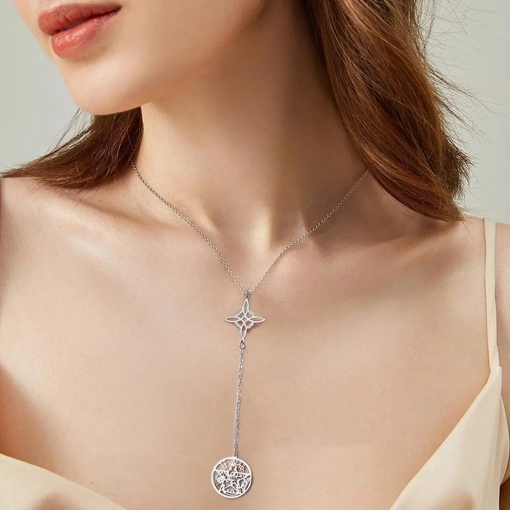 Double Pendant Amulet Necklace With witch Knot Pentagram Tetragrammaton Stainless Steel Witchcraft Protection Jewerly