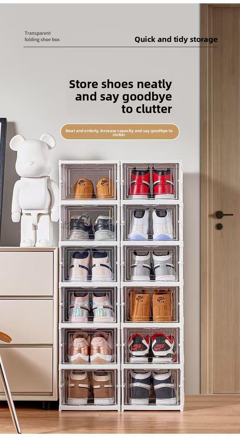 3/6 Installation-free folding shoe rack Transparent shoe storage box Shoe display cabinet Integrated moisture-proof, dustproof, durable and beautiful shoe cabinet Shoe rack