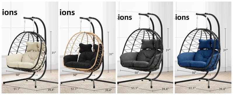 【Valentine's Day gift】Double Egg Swing Chair with Stand- 600/700 lbs Weight Capacity, Outdoor Indoor Wicker Rattan Hanging Egg Chair with Cushion, Porch Swing Patio Furniture