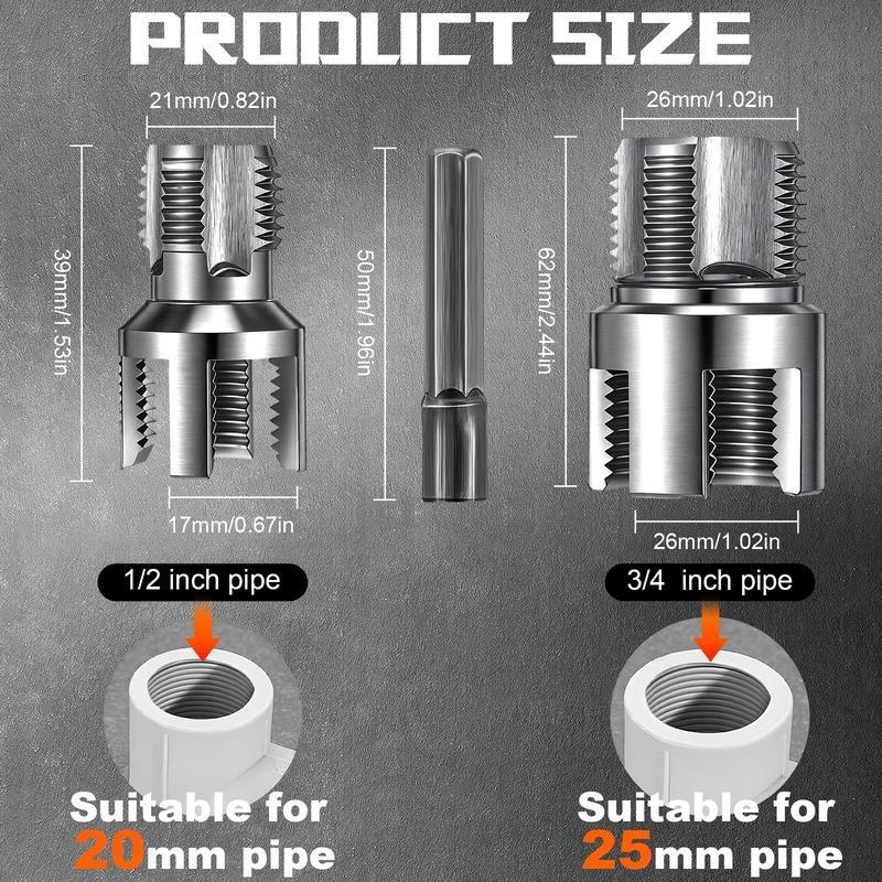 Professional Integrated Pipe Threading Tool Set, Internal & External Thread Maker for Ppr/PVC Pipes, Fits Multiple 1/2", 3/4", 1" Pipes, Works with Electric Drills