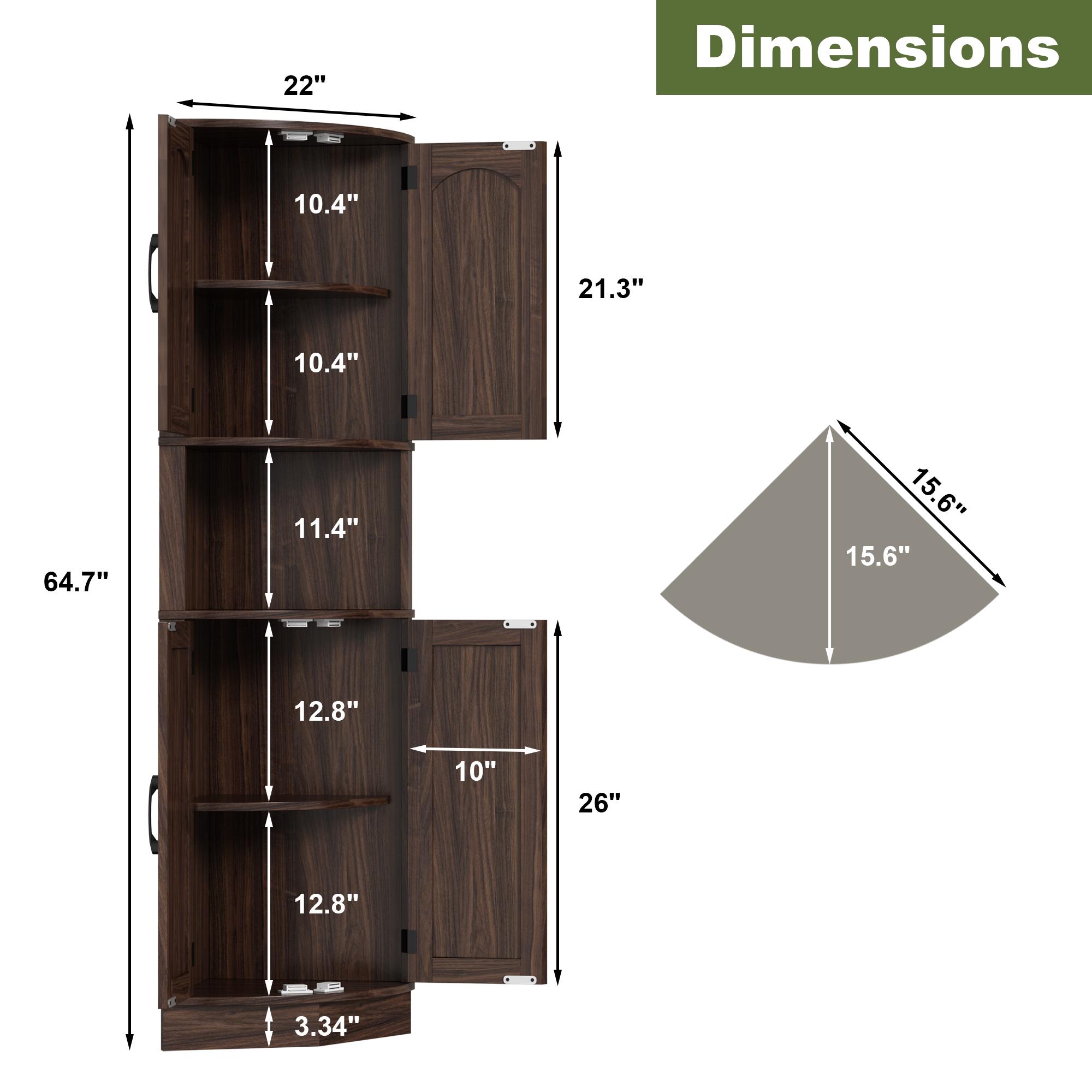PieDle Furniture Tall Bohemian Rattan Corner Storage Cabinet - 4 Doors, 5 Shelves, 64.7" Height, Ideal for Living Room, Kitchen, Bathroom & Office Organization