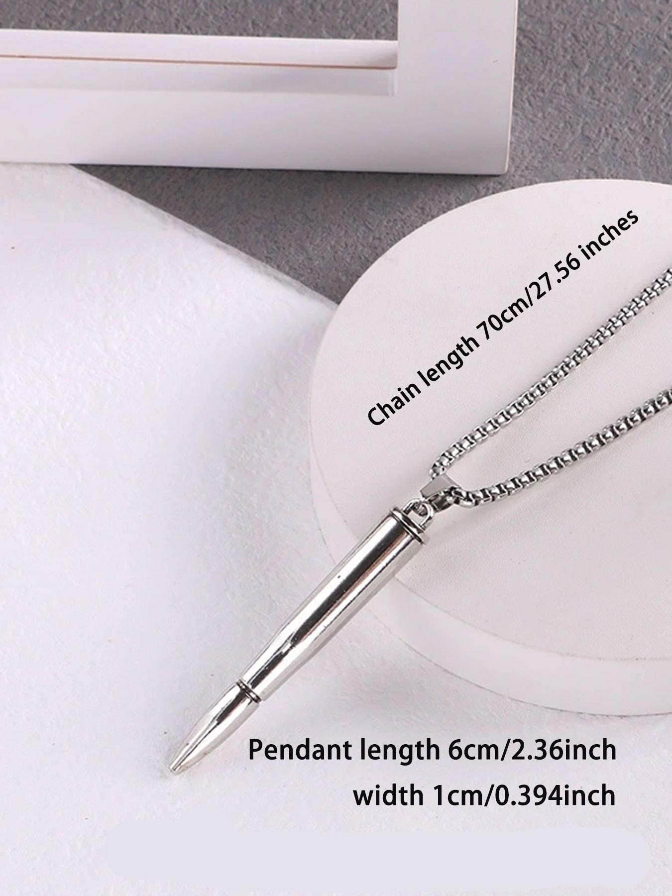 Cf Bullet Necklace Titanium Steel Pendant, Military Enthusiast Accessory, Hypoallergenic, Anti-Oxidation, Stackable, Hip Hop Streetwear