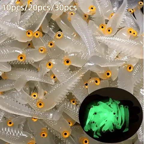 30/20/10pcs Luminous Simulation T-tail Small Fish Type Soft Bait,  Glow in The Dark Fishing Lure, Fishing Accessories, Fishing Supplies, Fishing Tackle for Outdoor Fishing, Artificial Fishing Lure