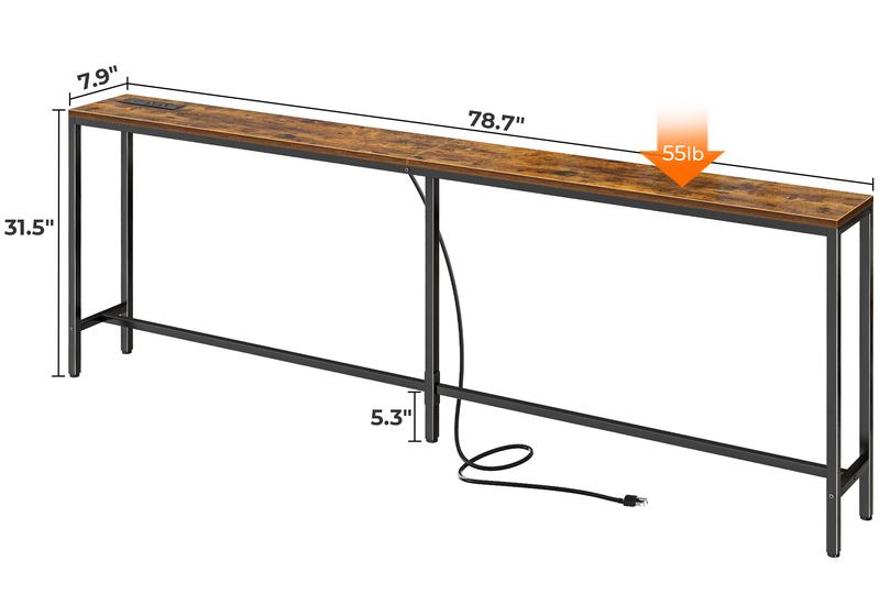 SUPERJARE Long Couch Table with Outlet, Sofa Table with Charging Station, Narrow Hallway Entryway Table, Behind Couch Table, for Living Room