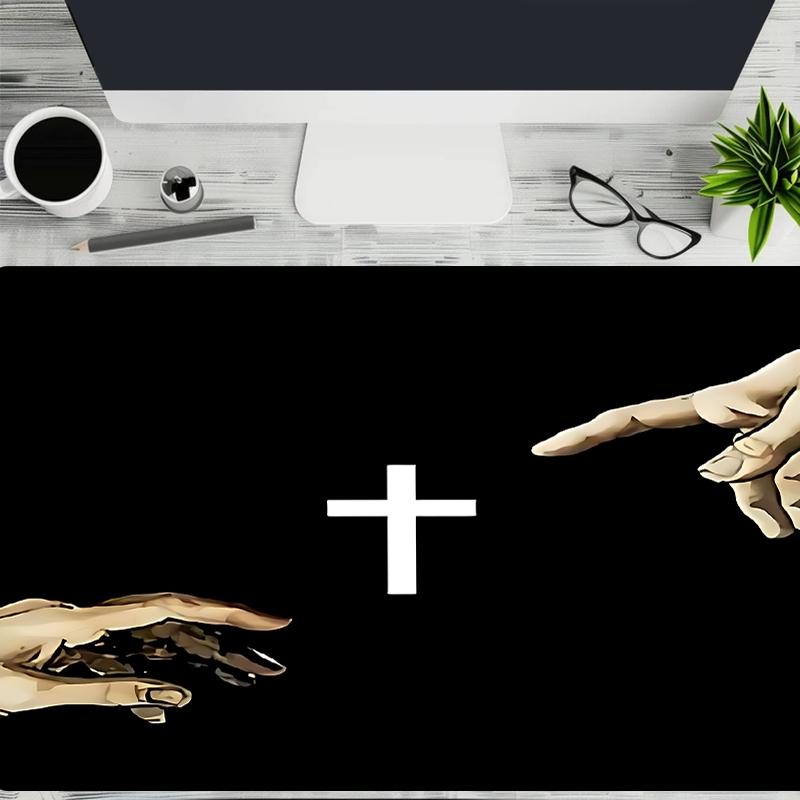 Creative Gesture & Cross Finger Pattern Extended Mouse Pad for Fall, Rectangle Gaming Keyboard Mouse Pads with Stitched Edge, Keyboard Pad, Work Desktop Accessories, Aesthetic, Vintage, Extended Mousepad