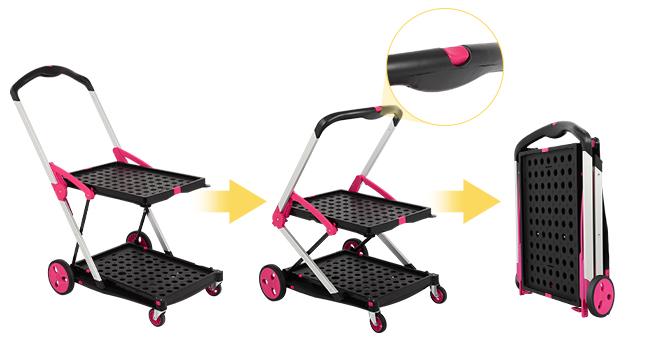 Foldable Utility Cart with Wheels,Folding Cart for Cosmetic Organizer,Grocery,Office,Warehouse,Garden, Double Layers Foldable Shopping Cart,Folding Trolley for Luggage Heavy Duty
