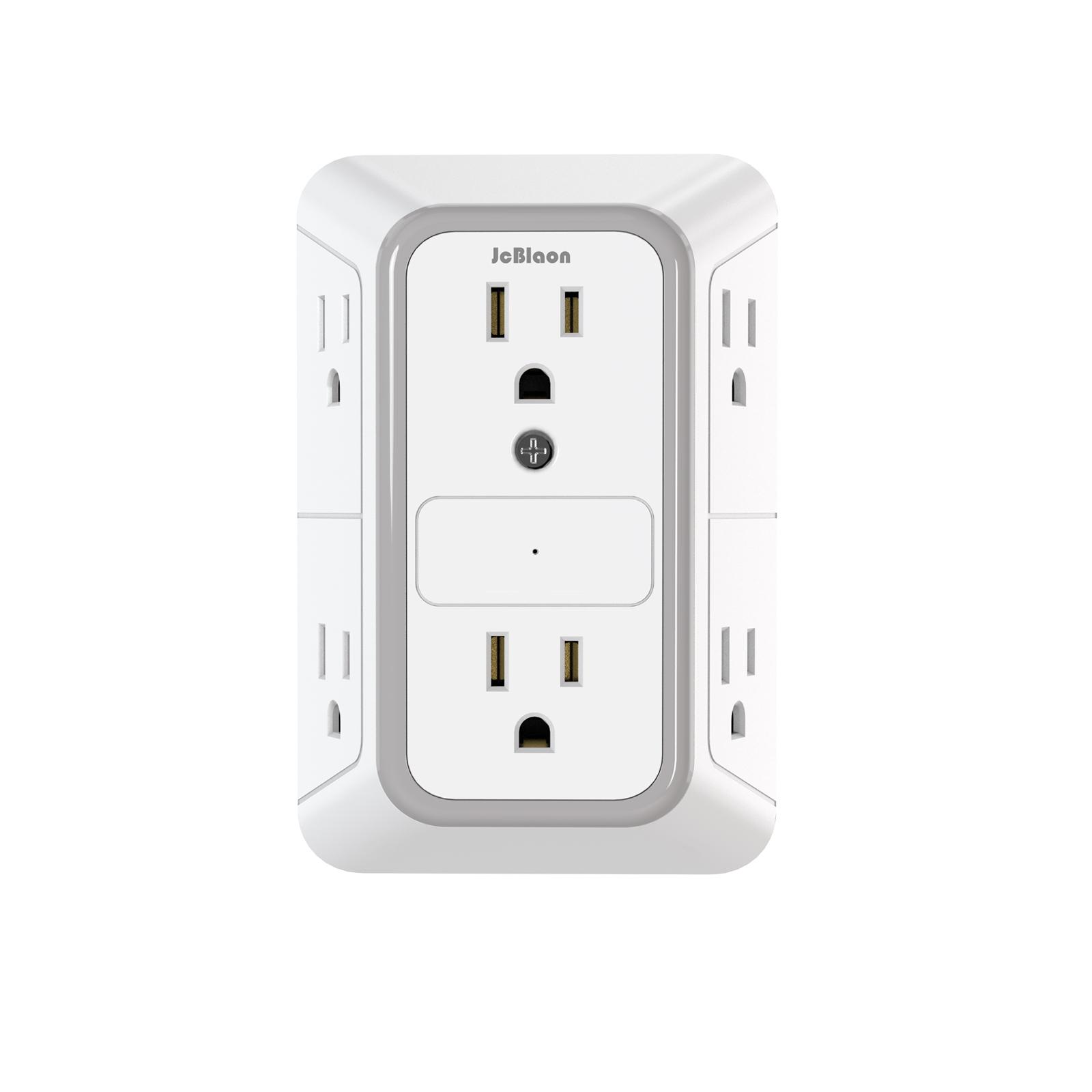 Wall Charger, Surge Protector, 6 Outlet Extender with 4 USB Charging Ports 3-Sided 1050J Power Strip Multi Plug Adapter Spaced for Home Travel Office