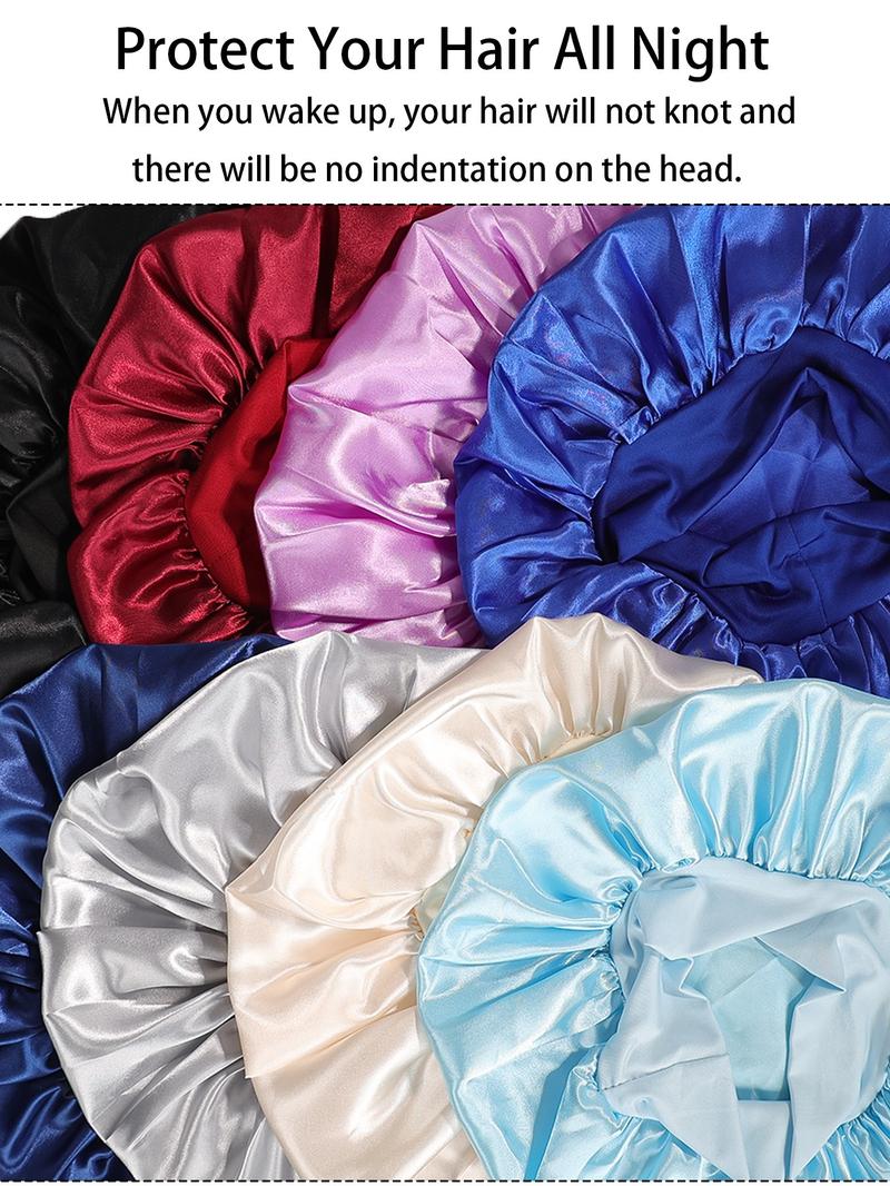 6 Pieces Pack,  Men's Bonnet Set, Pure Color Satin Sleep Cap, Unisex Casual Comfortable Home Use, Soft Silk-Like Material