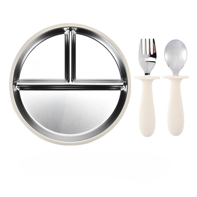 Stainless Steel Plate Children's Supplementary Food Tableware Silicone Suction Cup Anti-drop Insulation Food Grade Grid Plate