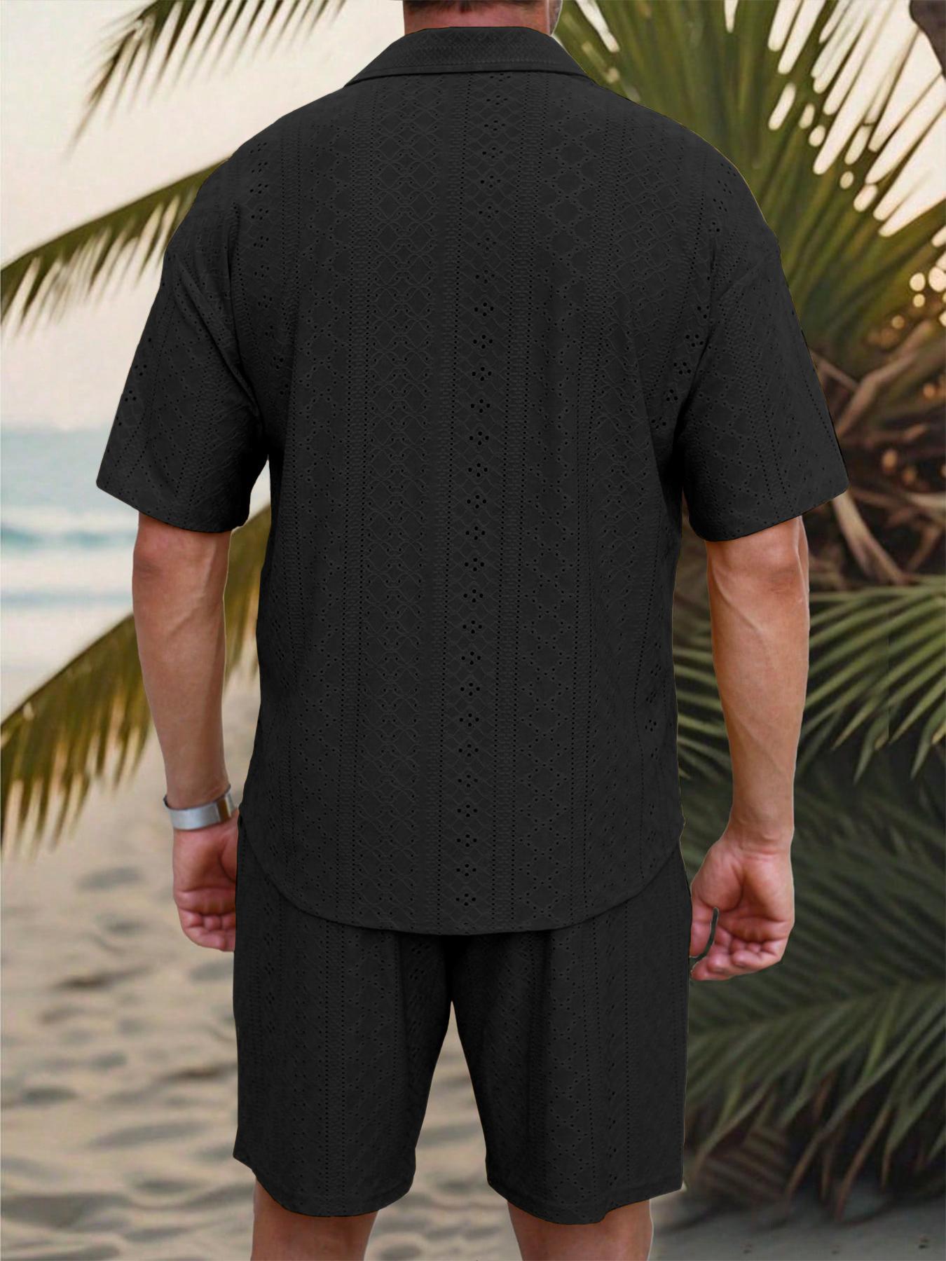 Men's Striped Print Short Sleeve Top & Shorts Two-Piece Set, Casual Fashion Cozy Breathable Top & Shorts for Summer, Men Two-Piece Outfits for Beach Vacation