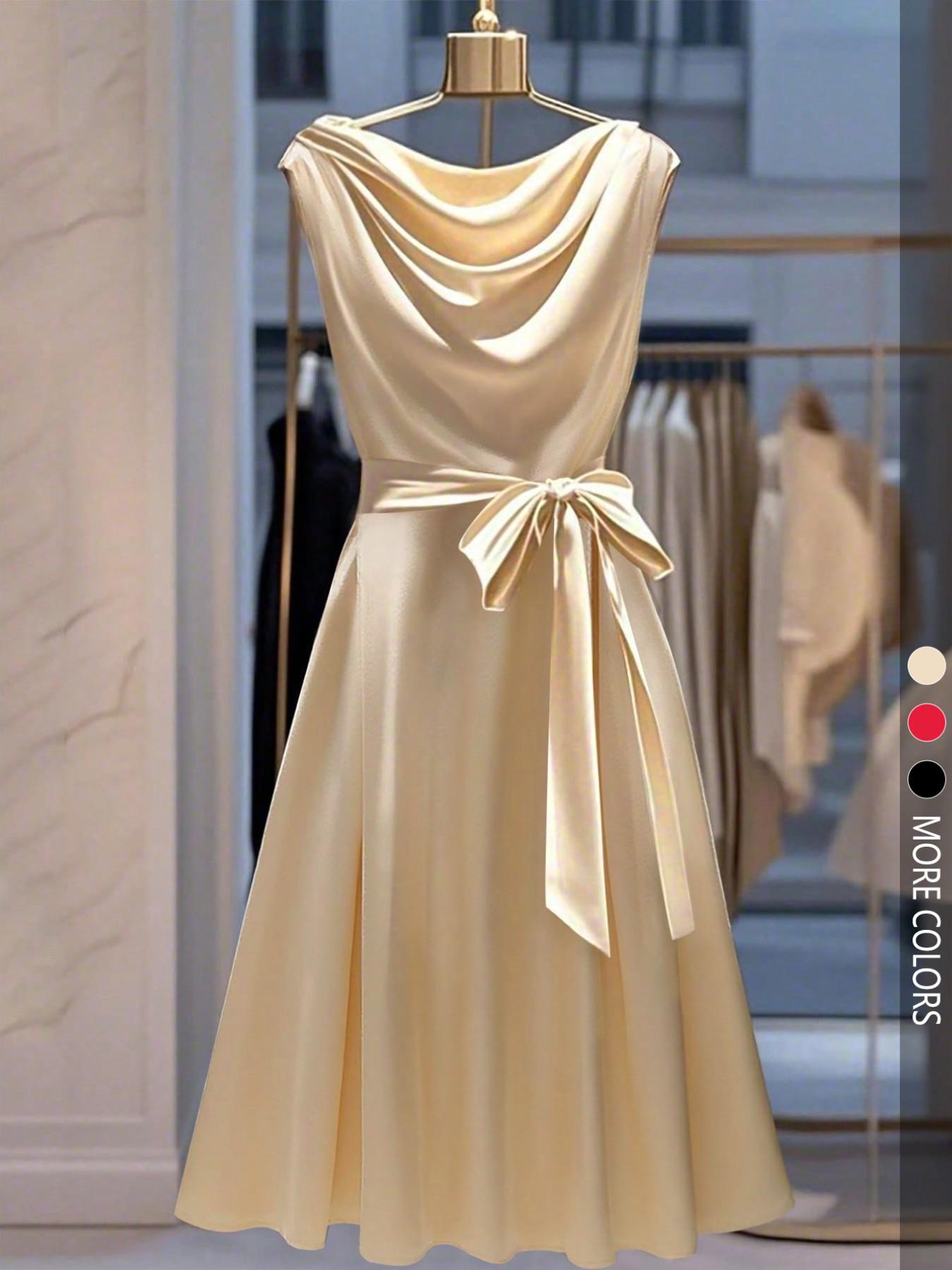 Women's Fashion Sleeveless Bow Neck Fitted Casual Dress, Perfect for Daily Commuting, Stylish and Comfortable, Ideal for Everyday Wear