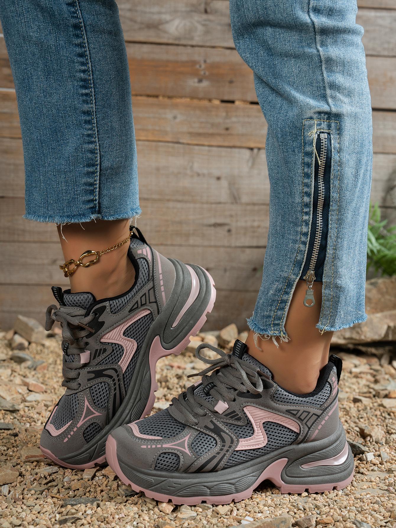 New Women's Chunky Sole Sports Shoes, Casual Dad Sneakers, Lace Up Sneakers, Athletic Shoes, Women's Fashionable Comfortable Breathable Shoes for All Seasons