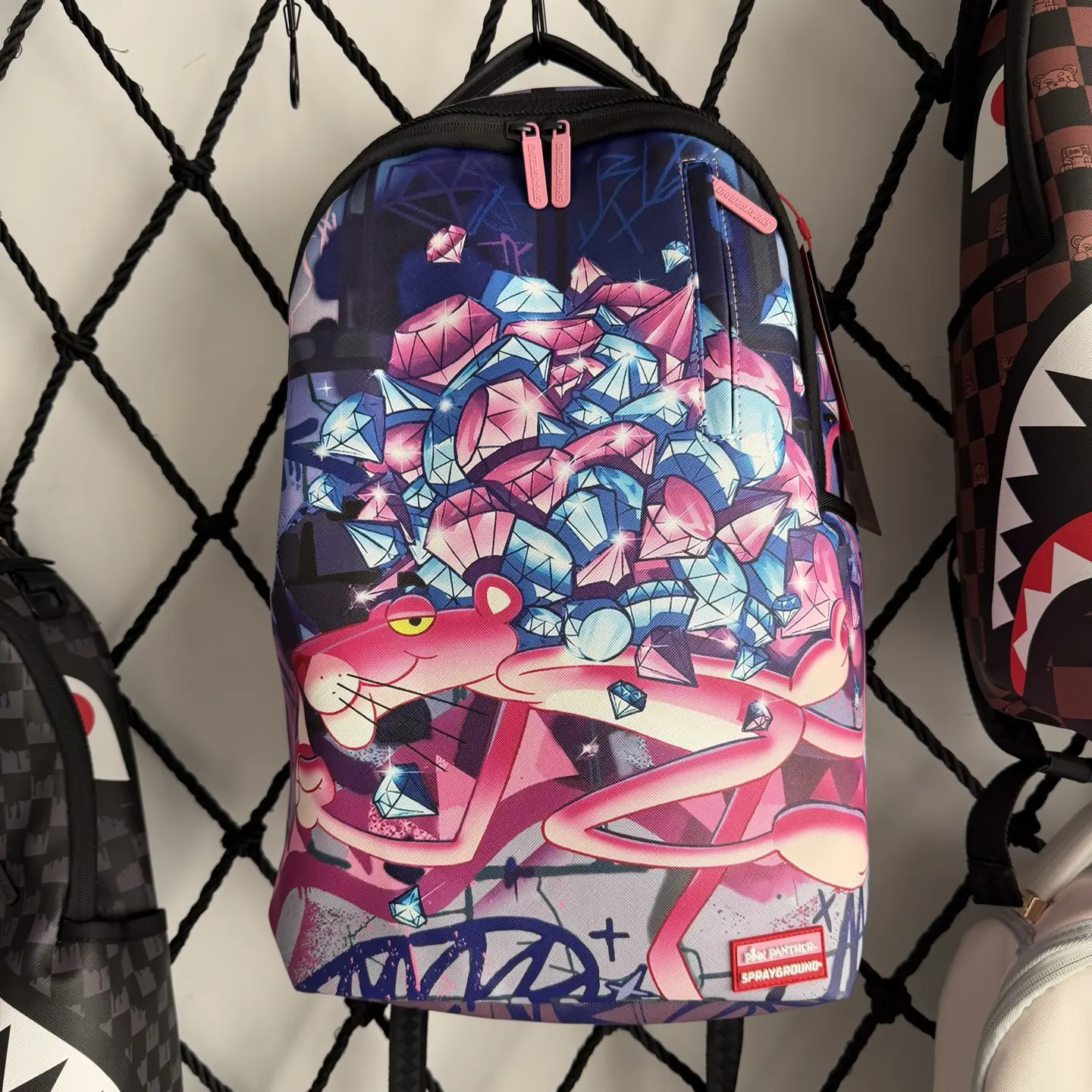 SPRAYGROUND SG Pink Panther Diamond Graffiti Backpack - Unisex Couple-Style Functional Luggage Bag