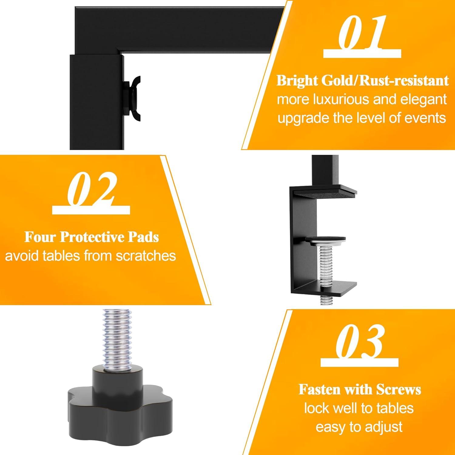 Over the Table Rod Stand with Clamps Adjustable 13''-42'' Tall 29"-98" Length Gold Table Arch Hanging for Wedding Birthday Party Halloween Christmas Decoration