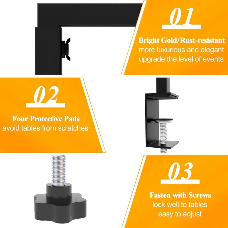 Over the Table Rod Stand with Clamps Adjustable 13''-42'' Tall 29"-98" Length Gold Table Arch Hanging for Wedding Birthday Party Halloween Christmas Decoration