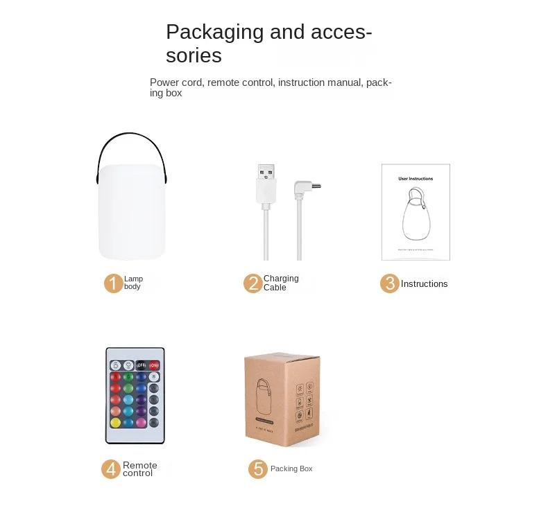 Outdoor Waterproof Wireless Table Lamp Smart Remote Control RGB LED Camping Lamp USB Rechargeable Portable Lamp Room Decorative Lamp