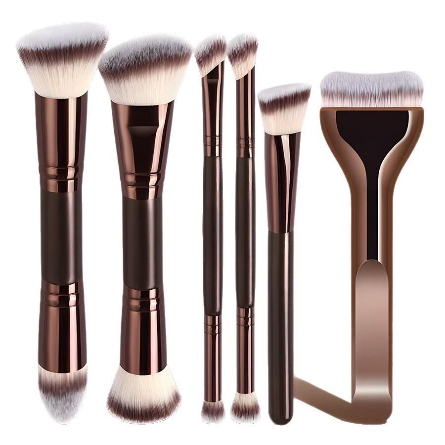 6-Piece Dual-Ended Makeup Brush Set, Cosmetic Brush Set, Two-In-One Multifunctional Foundation Contour Eyeshadow Blush Brushes, Blending Brush, Premium Synthetic Hair Beauty Tools