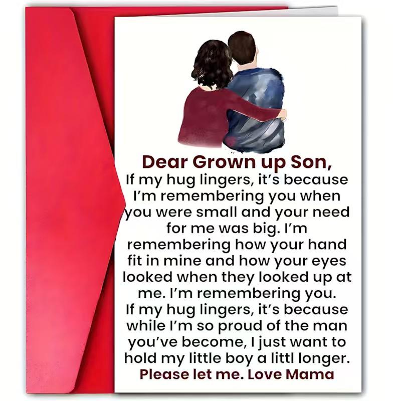 1/3/7pcs  Heartfelt Mother to Grown Up Son Greeting Card, Emotional Love Letter Card with Parent-Child Illustration, Perfect Gift for Son's Birthday, Graduation, Christmas, Mother's Day, Blank Inside for Personal Note