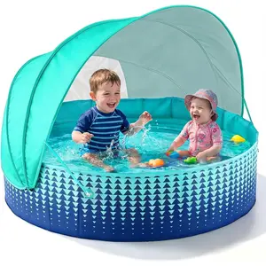Kiddie Baby Pool with Canopy - Foldable Infant Toddler Kids Pool with Shade Baby Beach Essentials Tent Swimming Wading Pools for Toddlers 1-3 + Kids Dogs Ball Pit Backyard Water Play G, 40"