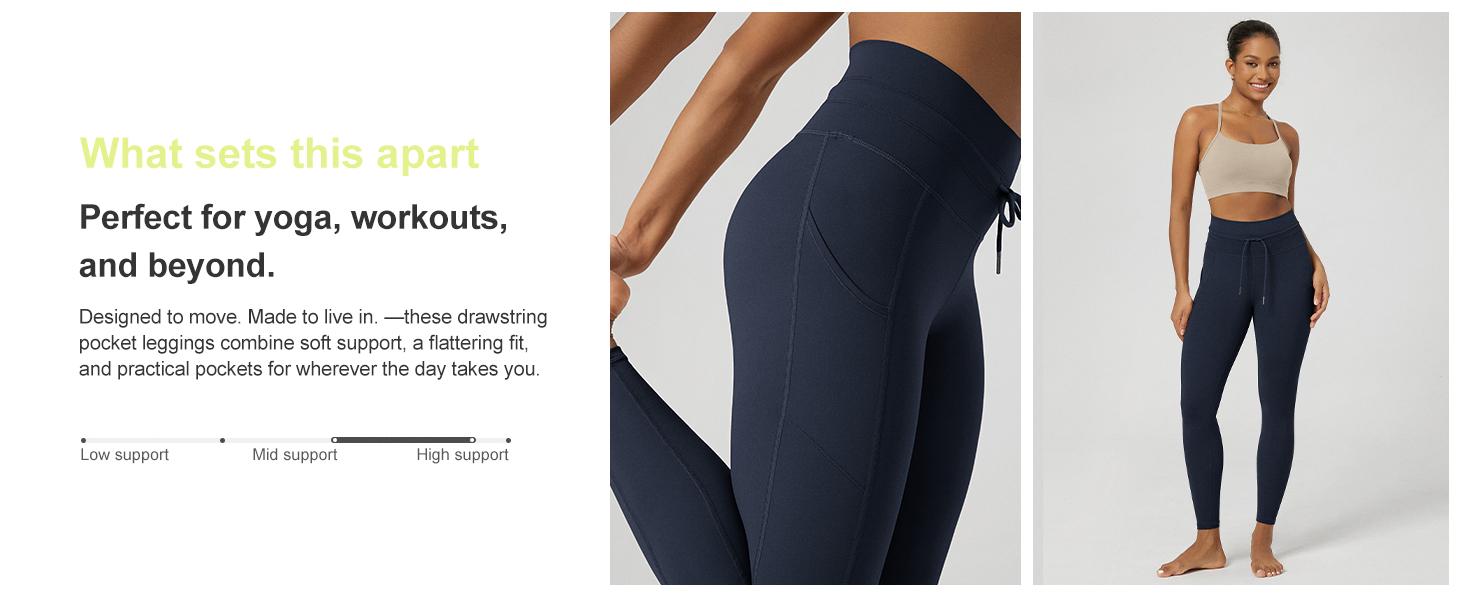 ODODOS Female High-Waist Leggings - 25"/28" Inseam, Drawstring Tie, Pockets, Sporty Chic for Workout Yoga (Brunette, Charcoal, Burgundy Color Options), Adjustable Waist Leggings, Athletic Fitted Leggings