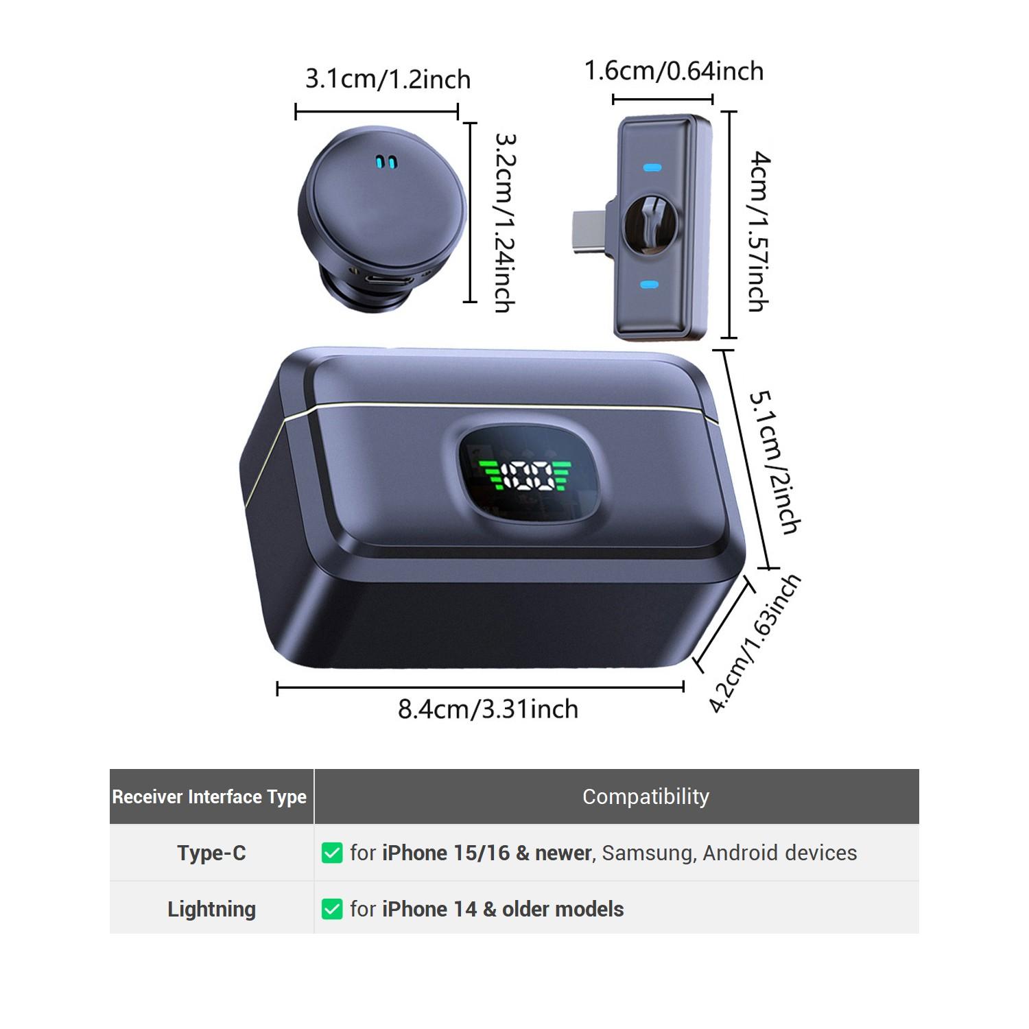 Wireless Lavalier Microphone with Digital Display Charging Case, Mini Clip-On Lapel Microphone for Video Recording, Teaching, Interviews, Podcasts and Live Streaming