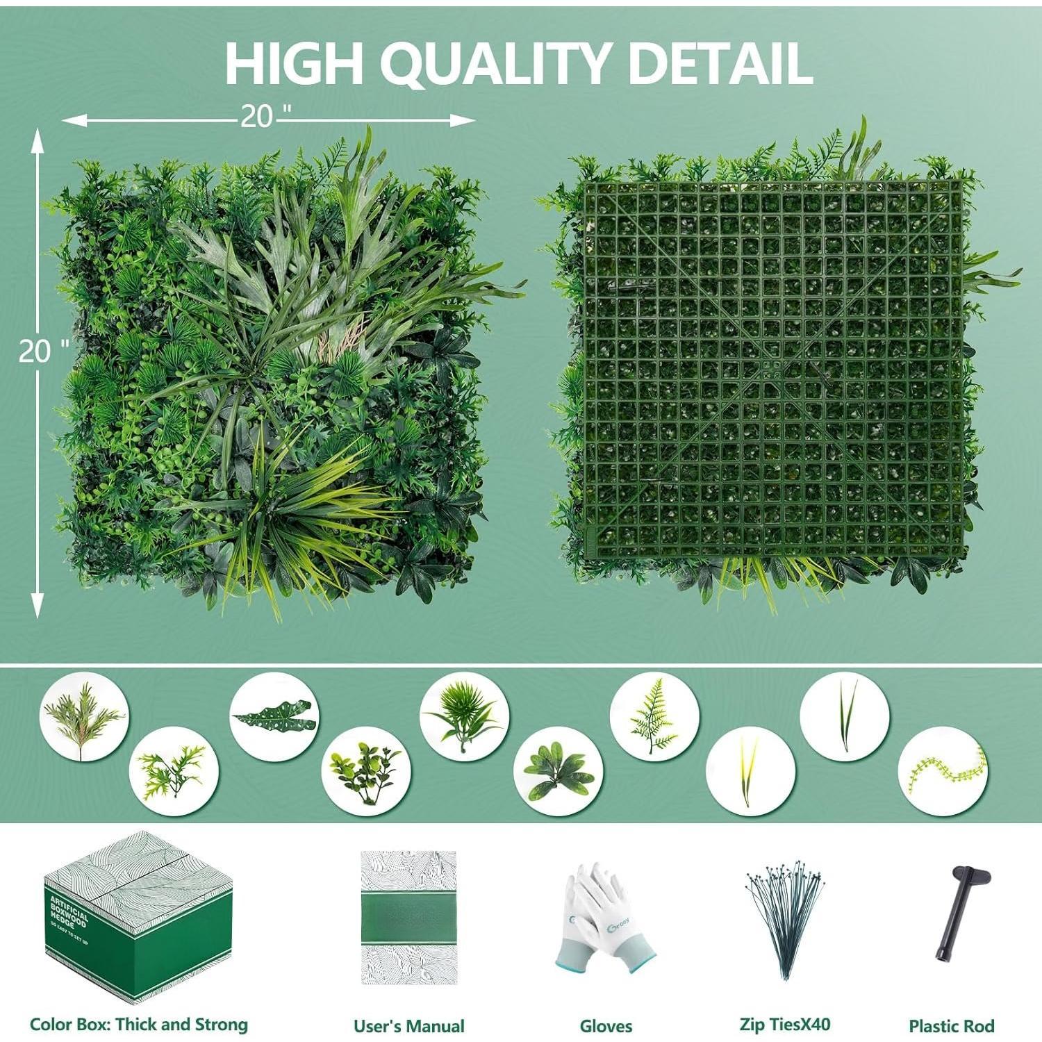 20"X20" Grass Wall, 6 count Boxwood Panels UV-Protected Faux Grass Backdrop Wall,Greenery  Hedge Screen for Outdoor Garden Patio, Indoor Party Balcony Fence Decor