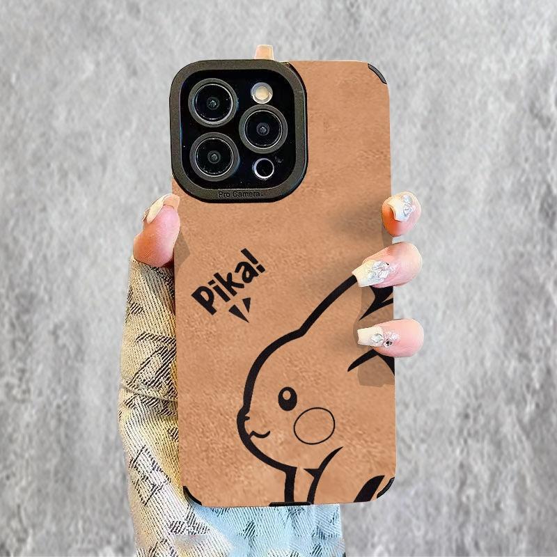 Pikachu - Themed Phone Case, Multiple Colors & Specifications Available, Stylish Protective Cover for Phones, Perfect for Pokémon Fans, Offers Excellent Protection, Simplified Black - White Pikachu Design with "Pika!" Text