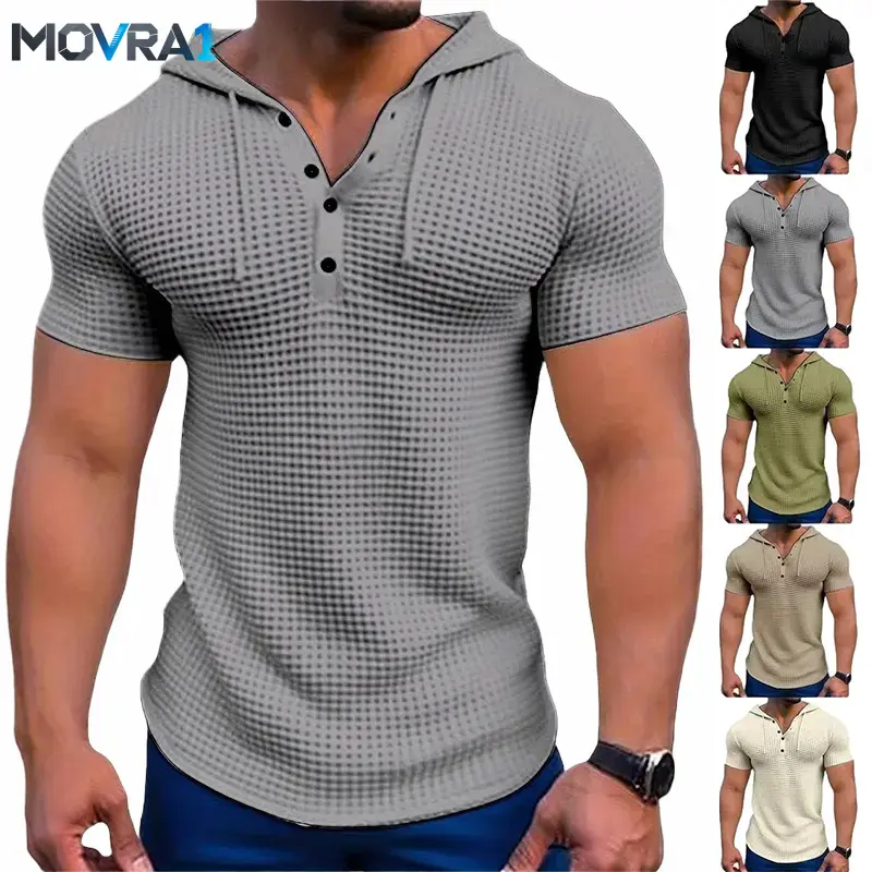 MOVRA1 Men's Slim Fit Polyester Solid Colors Hoodies, Tropical Casual Beach Short-Sleeve Pullstring Hooded Pullover Menswear Top