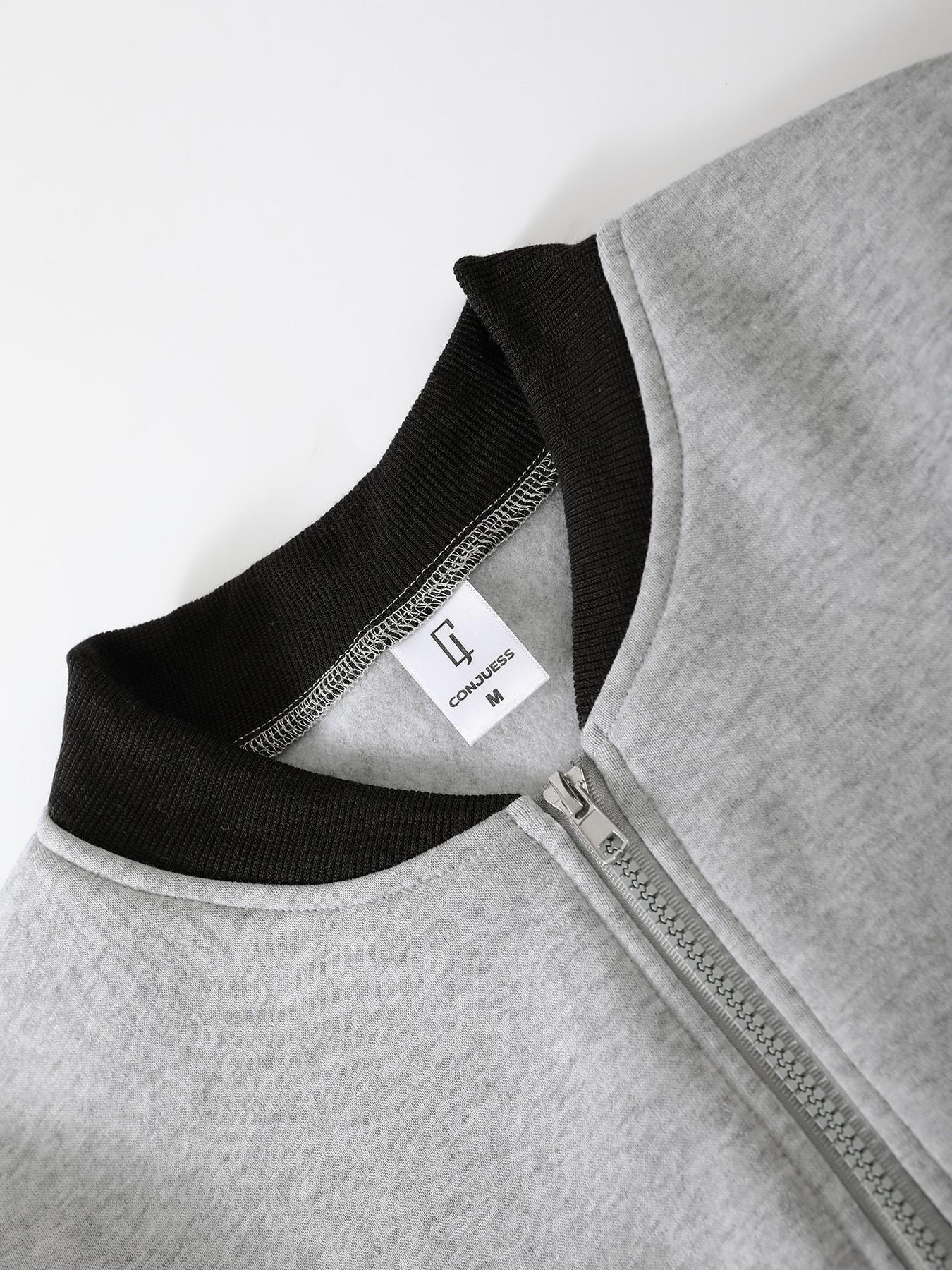 Men's Light Gray 2-Piece Loungewear Set - Zip-Up Bomber Jacket with Ribbed Collar & Drawstring Jogger Pants, Soft Breathable Fabric, Relaxed Fit for At-Home Lounging, Lazy Weekends & Casual Evenings