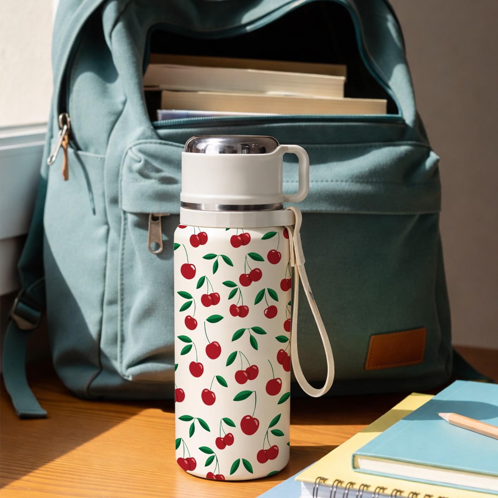 1 Pc Vacuum Cup, 600ml Thermal Mug, Double Wall Insulated Mug, Leak Proof Skinny Tumbler With Handle And Strap, 24 Hours Hot 48 Hours Cold, Portable Travel Mug For Coffee Tea Juice Water, Gift For Women Men Holiday Daily Use