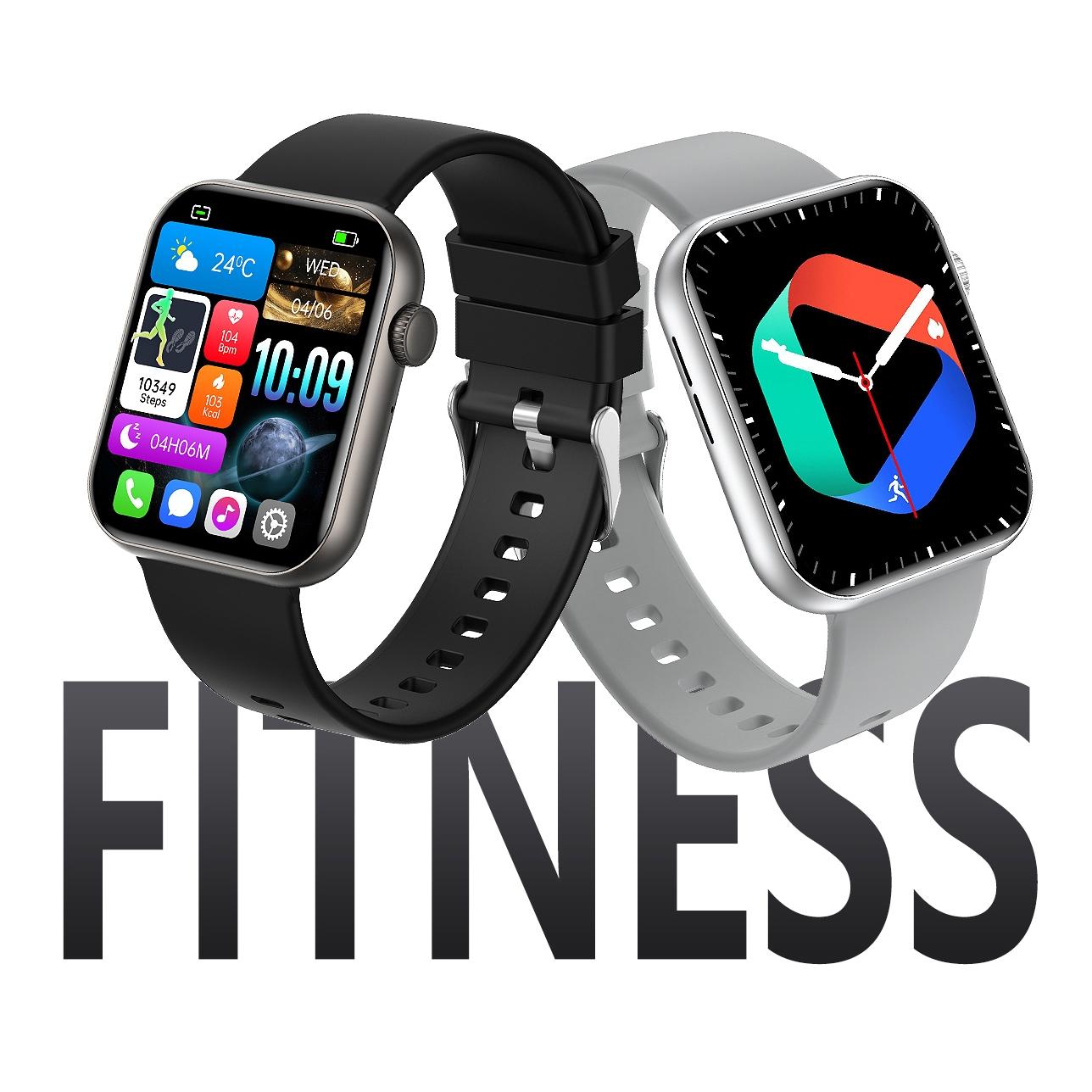 Universal smart sports watch, 1.83 inches HD touch screen, wireless calling, compatible with Android/iPhone, over 100 sports modes, pedometer, blood pressure and heart rate sports tracker, stainless steel and silicone dual strap, waterproof.