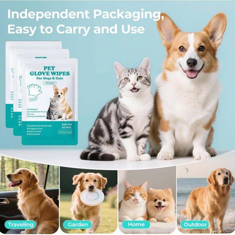 6-Count Pet Cleaning Deodorizing Glove Wipes, Rinse-Free Disposable Bathing Wipes, Hypoallergenic Unscented, Quick-Dry Grooming Wipes