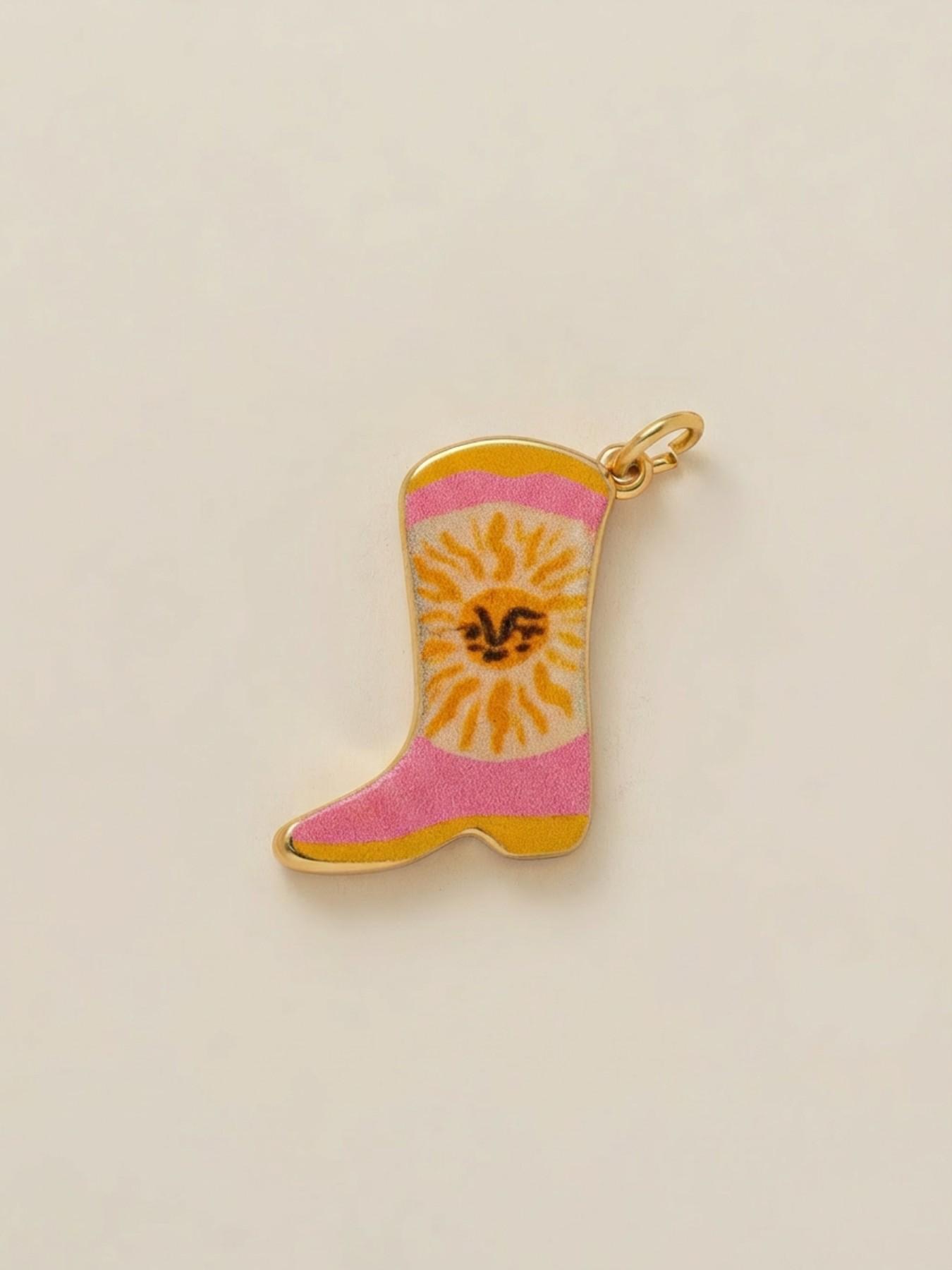 1PC fashionable commuting bohemian style pendant, painted enamel, flower boots, heart-shaped eyes, bottle, boot series pendant, copper plated 18K gold, suitable for DIY fashion accessories such as keychains, bags, and jewelry