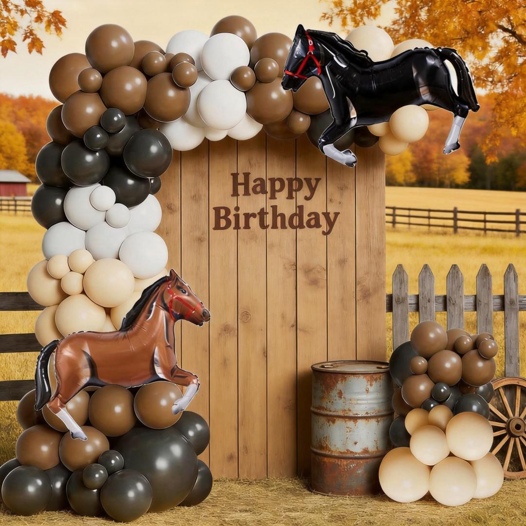 116 Piece Western Horse Racing Theme Balloon Set, Latex Balloons with Horse Foil Balloons, Perfect for Birthday Parties, Balloon Arch, Party Balloons Decorations