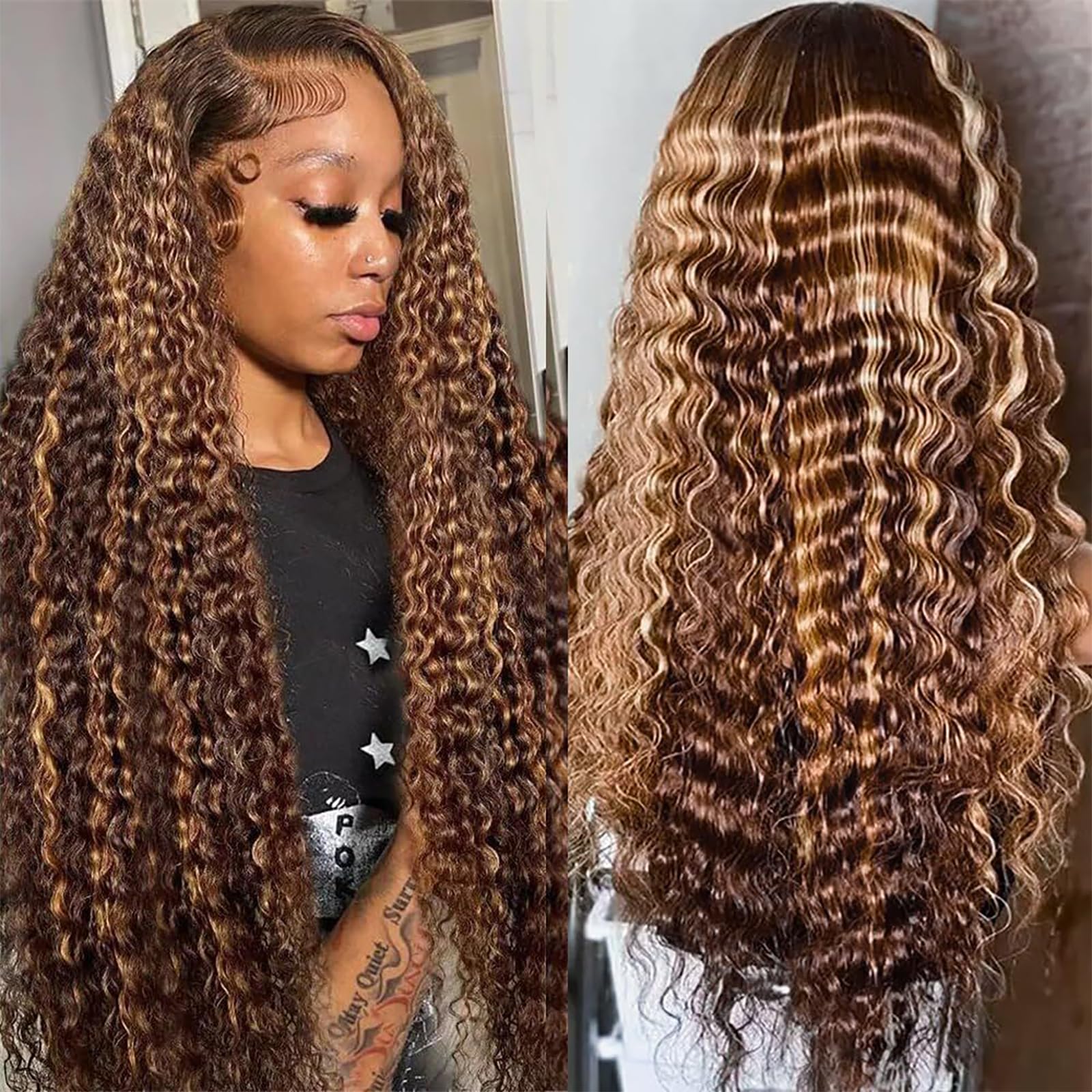 Highlight 4/27 Deep Wave Lace Front Wigs Human Hair 13X6 Ombre 180% Density Body Wave Lace Front Wigs Straight Lace Front Wigs