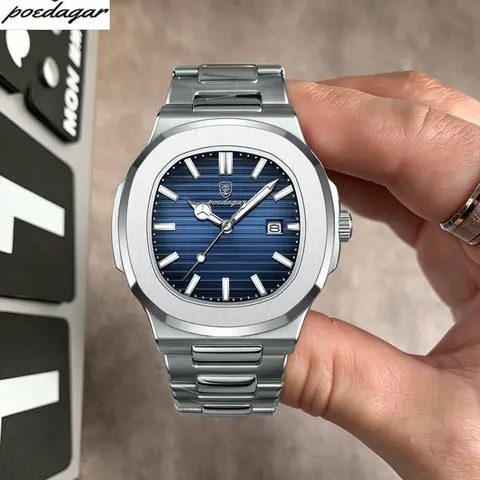 POEDAGAR Men's Luxury Quartz Watch Waterproof Fashion Quartz Watch Leisure Business Clock Essential for Daily Life and Work