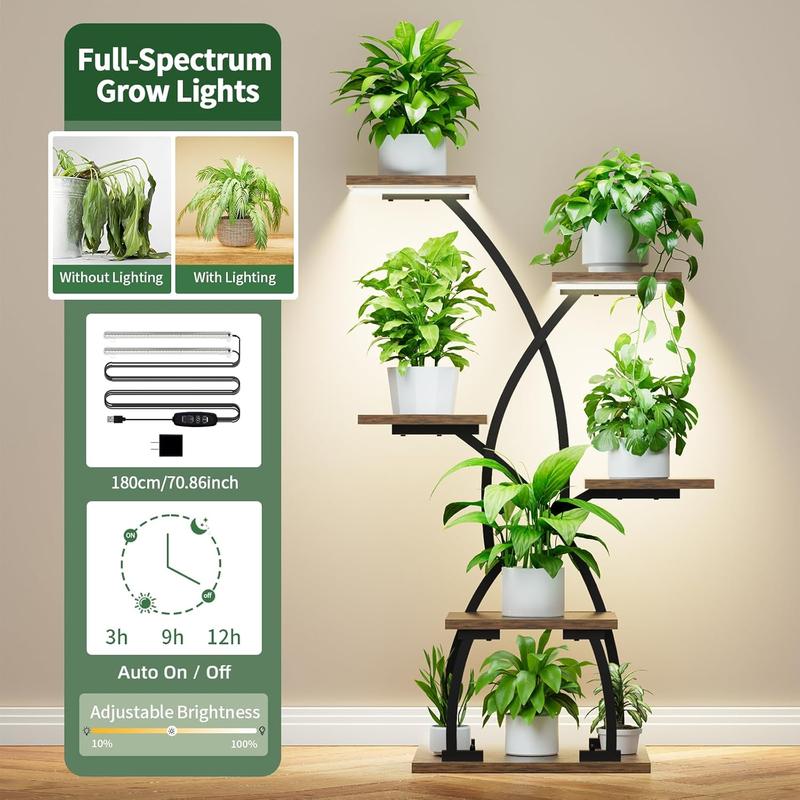 POZILAN Plant Stand Indoor with Grow Lights - 6 Tiered Plant Shelf Indoor, 36“ Corner Plant Shelves for Indoor Plants Multiple, Metal Curved Plant Flower Holder Display Rack for Patio, Balcony, Home Decor Room Gift