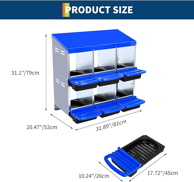Chicken Nest Box, Rollaway Chicken Nesting Box, 2-Tiers Large Mental Hen Roll-Off Layer Box with Extra Large Openings, Resting Platform, Waterproof Sloped Roof, Easy Clean Removable Tray