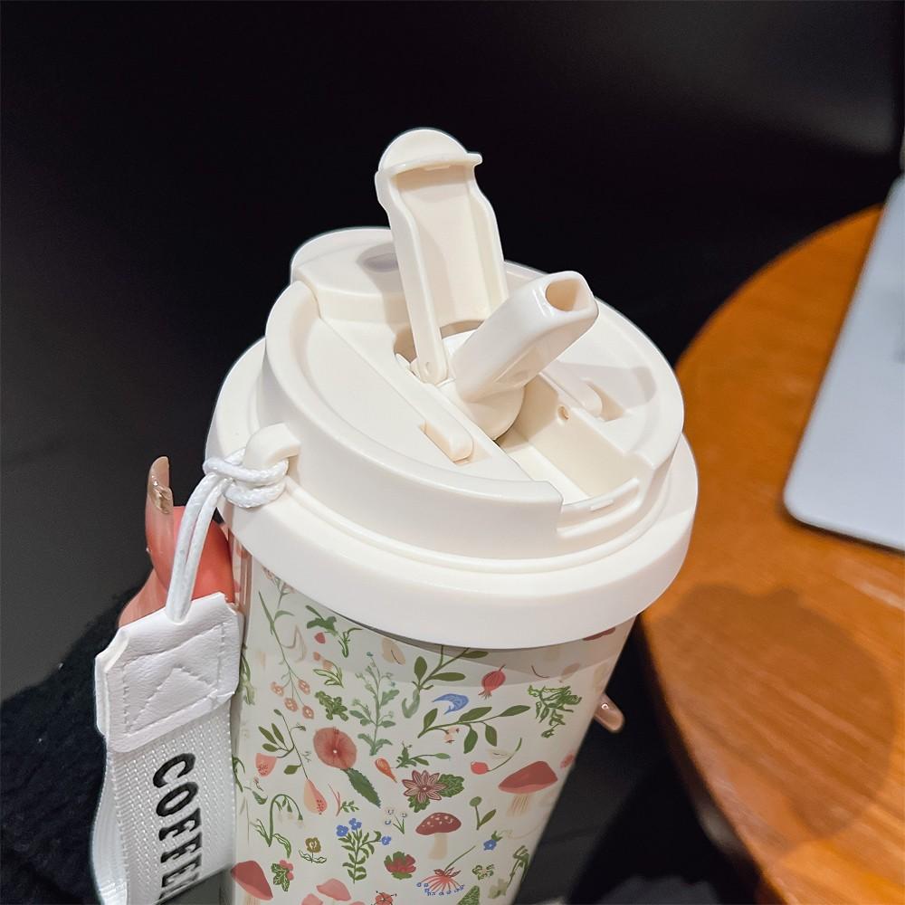 Abstract Flower Texture Coffee Cup, Portable Dual Drink Insulated Mug, Thermal Water Bottle, Cool Fashion, Office, Travel, Sports, Golf