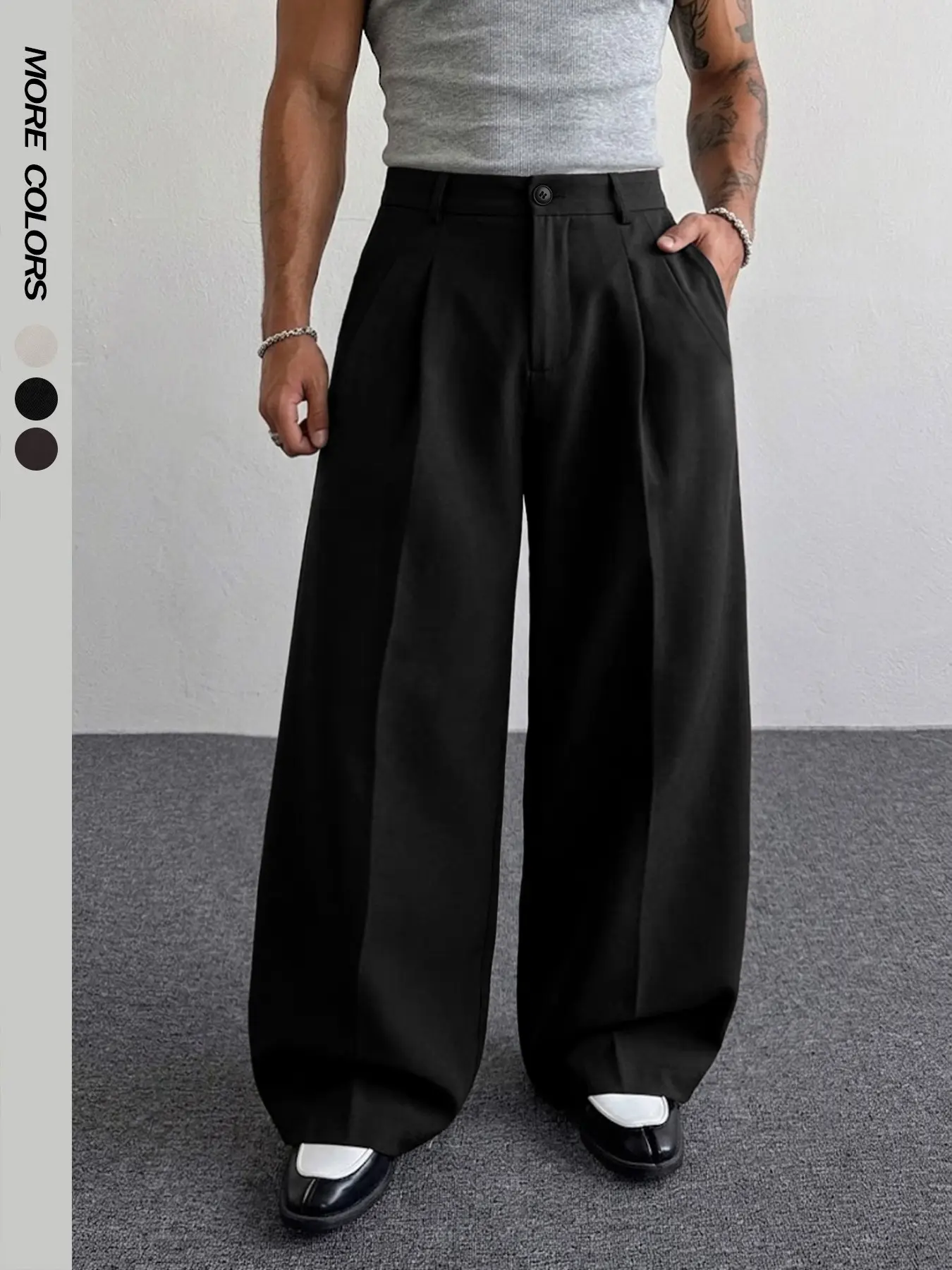 Men's Summer Suit Pants Old Money Loose Fit, Oversized Wide Leg Baggy Pants Fall Winter Flat Front Business Trousers With Pocket Casual Plain Solid Color Soft Elastic Waist Bottoms Office Daily Life Work Time Date Brunch Home Work Fashion Formal Outfits