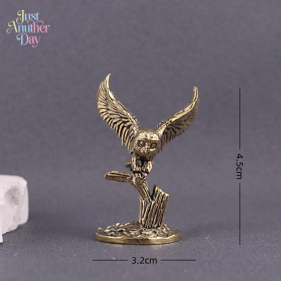 Vintage Brass Owl Figurine on Branch, Mini Copper Owl Statue, Handcrafted Metal Sculpture for Home, Desk & Office Decor
