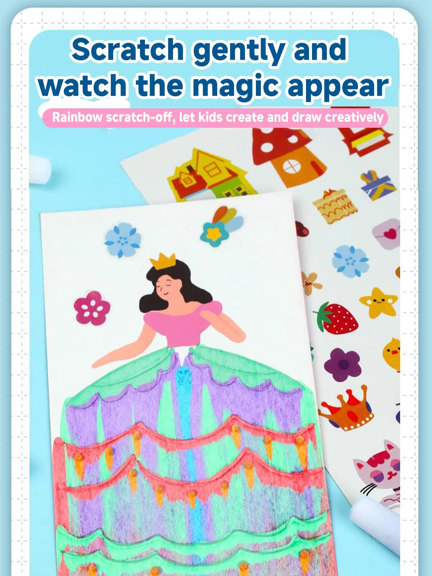 Rainbow Squeeze Art Kit - Creative Scratch & Color Art Set for Kids with 20 Drawing Papers 7 Acrylic Paints 6 Watercolor Pens 1 Sticker Sheet & Squeegee Board Perfect for DIY Art & Gifts