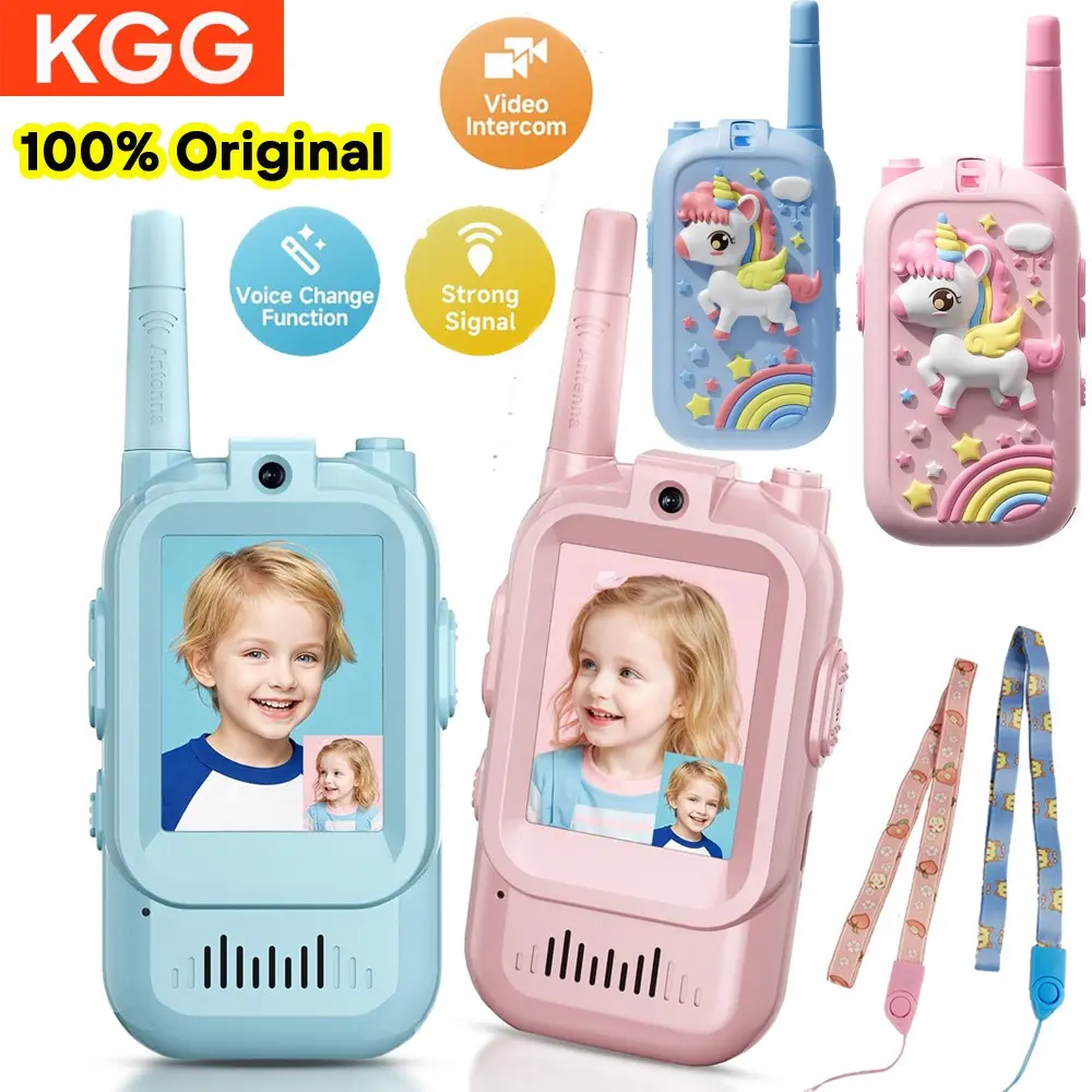 Children Video Walkie Talkies 2.0-Inch Ips Screen, 2.4G Wifi Connection Video Call, Fun Voice-Changing, a Cute Pair Of Kids Intercom For Long-Distance Communication Adventure, Transceivers Interactive For Boys Girls, Student Walkie-Talkies Outdoor Camping