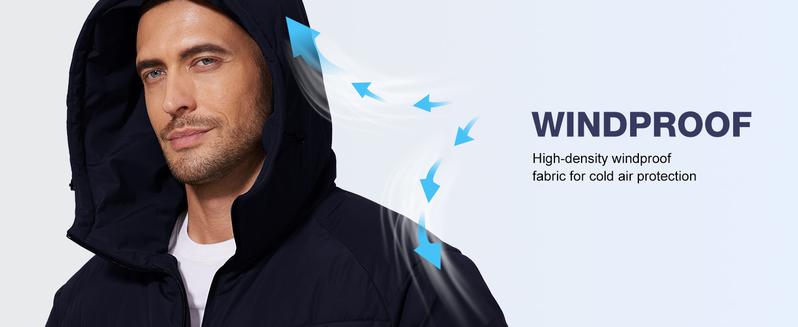 Mens Winter Coats Water-Repellent Windproof Thicken Parkas Long Hooded Padded Puffer Jacket with Pockets