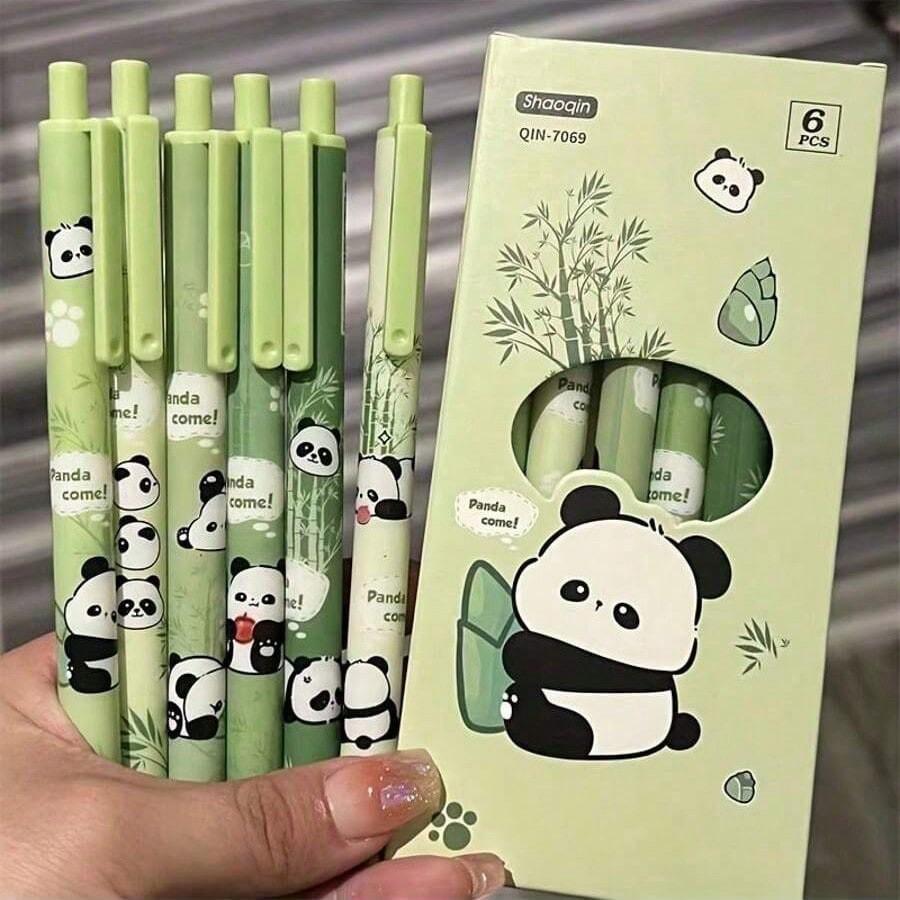 Cute Panda Pattern  Pen, 6 Counts Durable Lovely Smooth  Pen with Clip,  Office Stationery & Supplies for Home School Dormitory