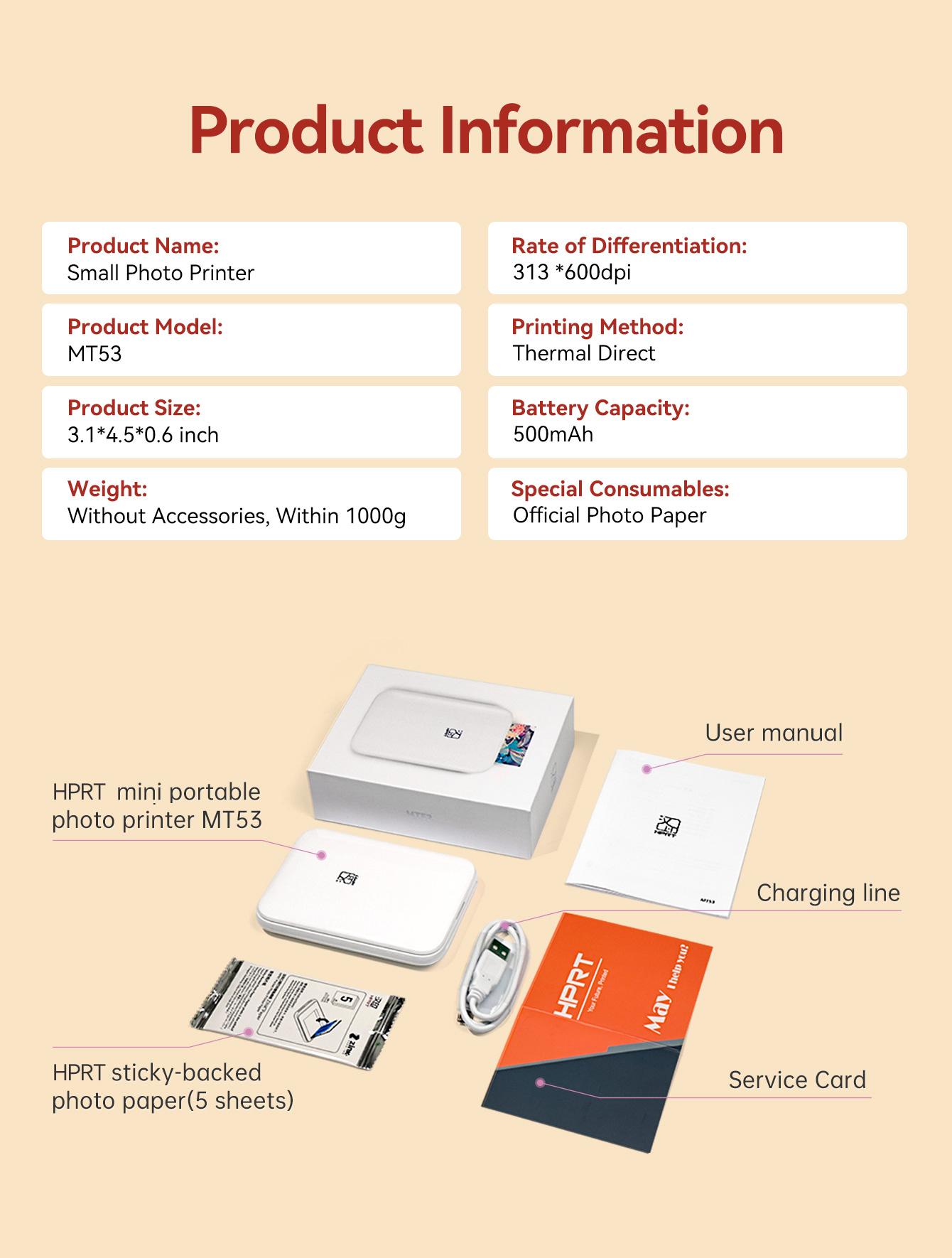 Hanin MT53 Mini Bluetooth Photo Printer – Portable Sticker Printer for iPhone & Android, 2x3" Instant Photos, GiftedInLove